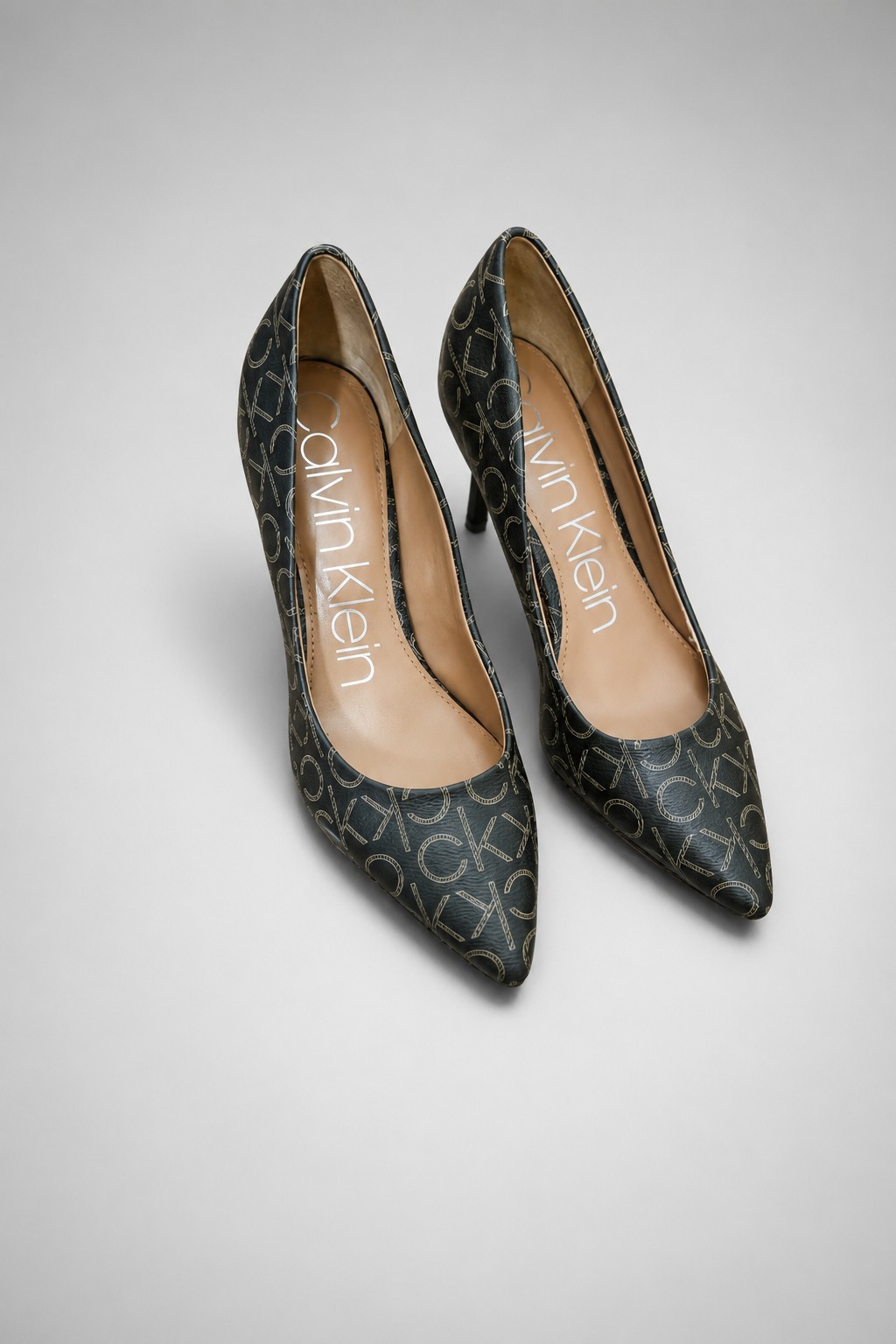 Calvin Klein Giana Brown CK Logo-Print Pointed Toe High Heel Pumps Size 8.5