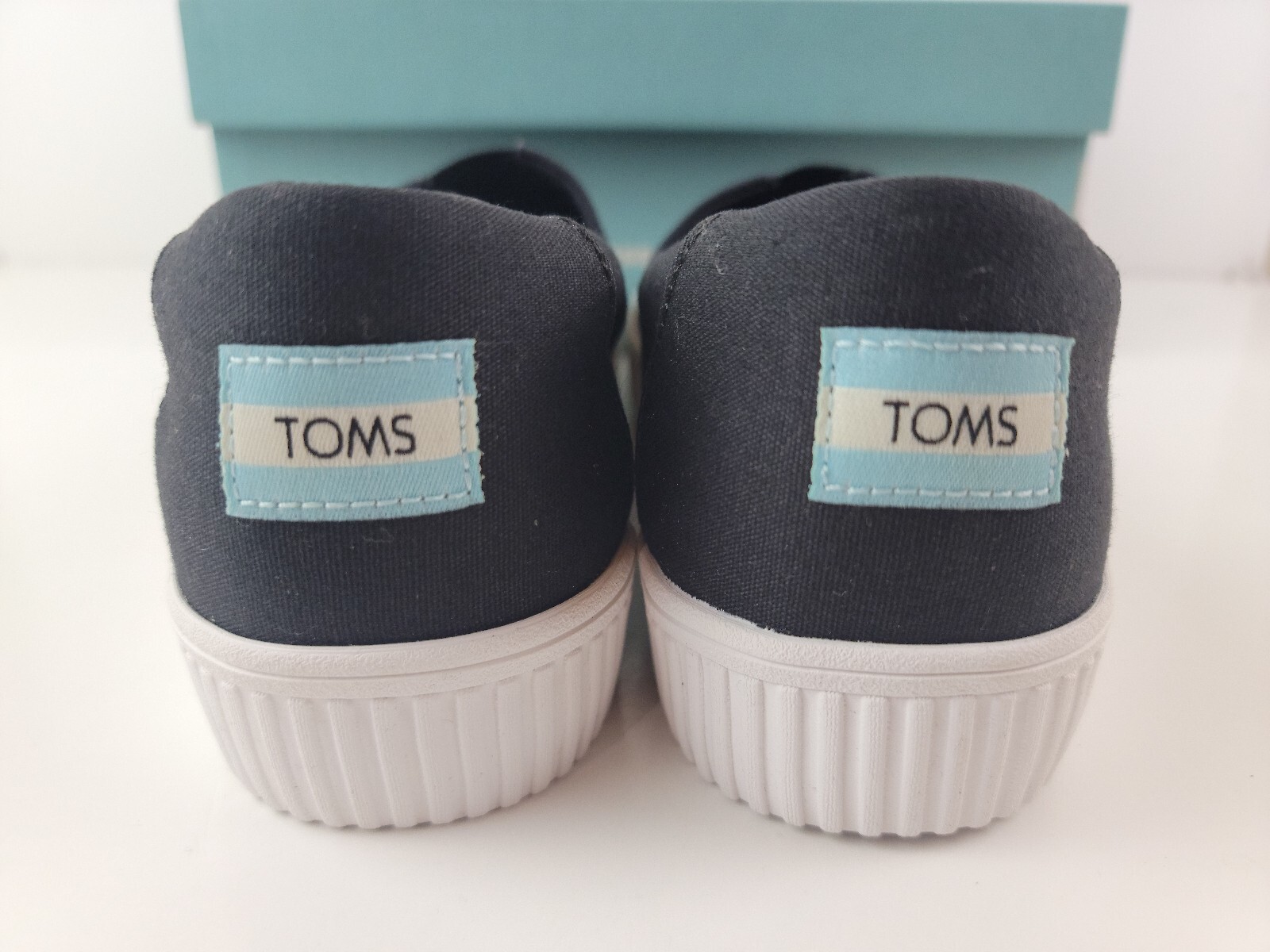 Toms Women 7.5 Alpargata Platform Canvas Slip On Shoes Black White