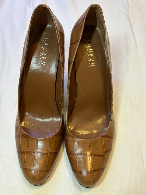 Lauren Ralph Lauren Lanette Brown Crocodile Leather Pumps Size: US 10 B