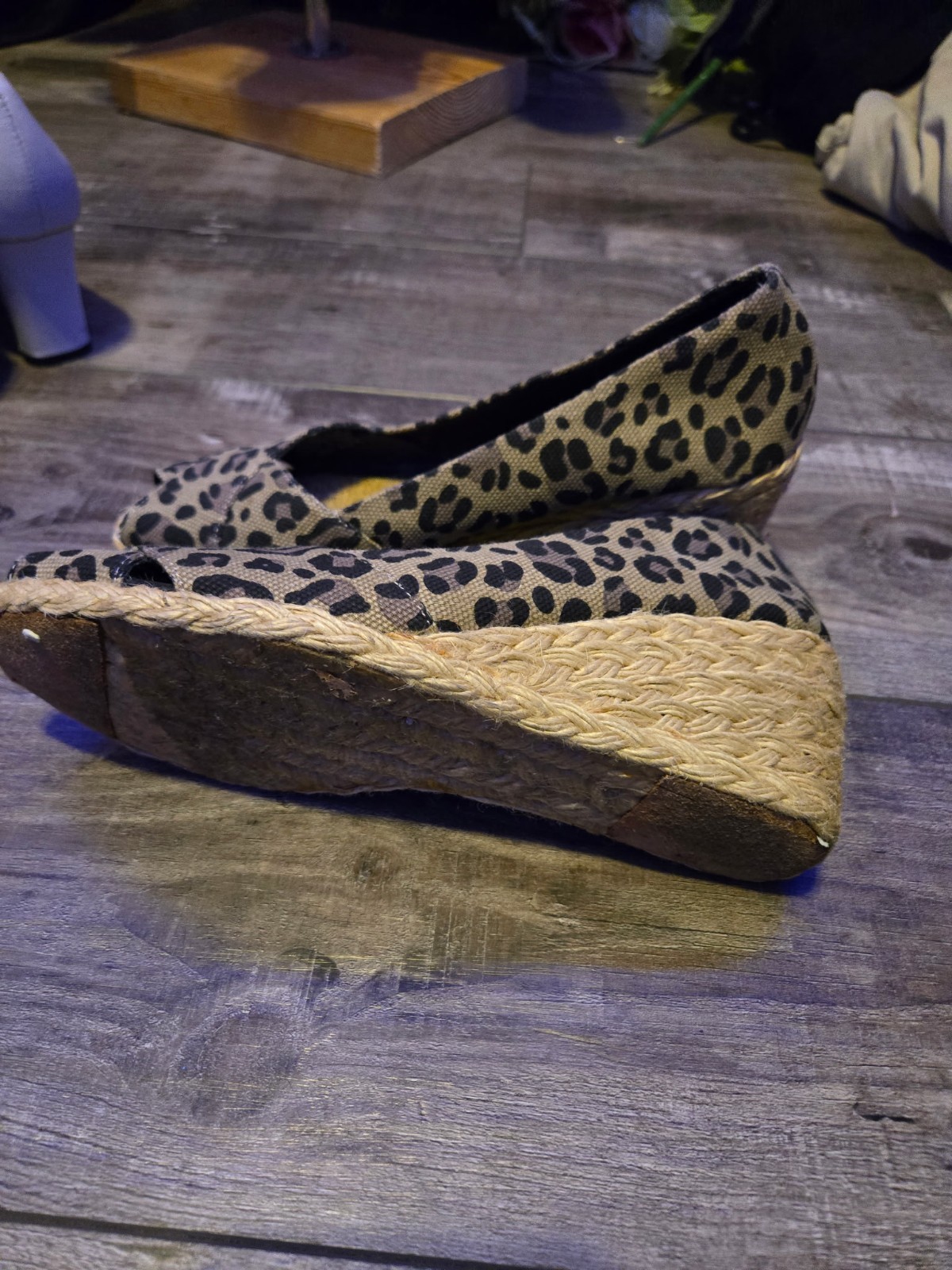 Lauren Ralph Lauren Cecilia Leopard Peeptoe Wedge Espadrille Shoes Size 8.5