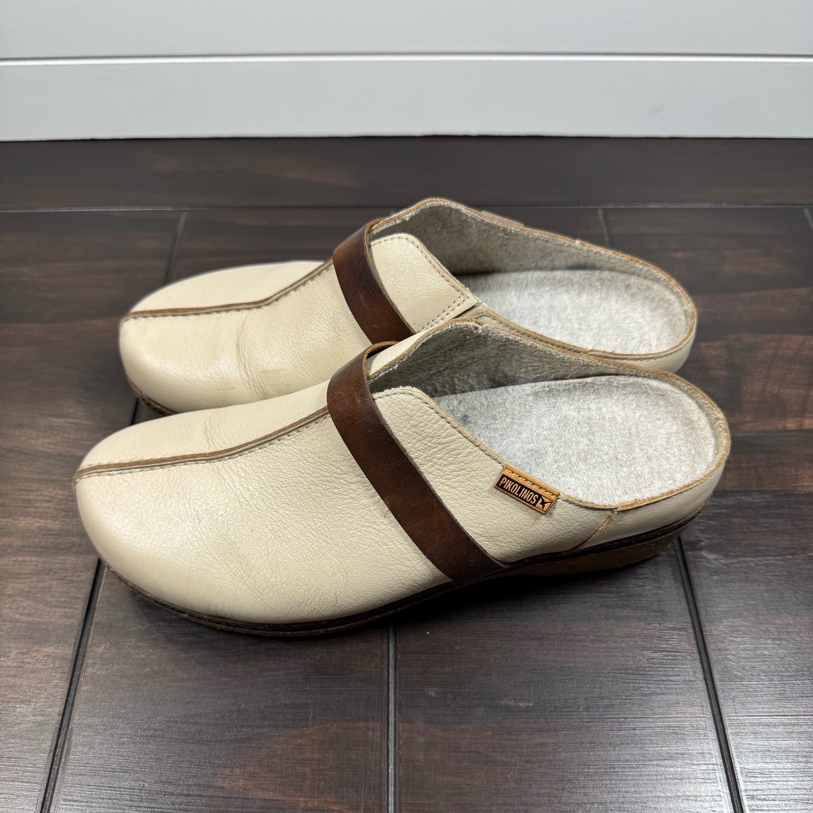 Pikolinos Granada Women’s Medium Heel Clogs Marfil Calfskin Leather Sz 39