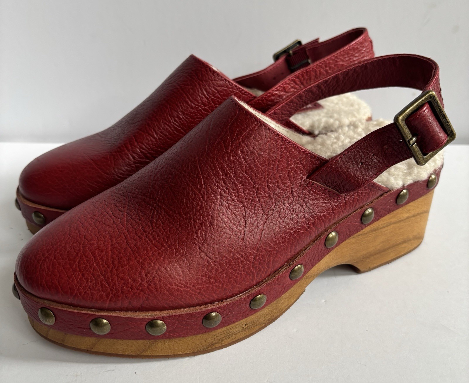 NEW Kelsi Dagger Brooklyn Red Leather Slingback Wood Clogs Women’s 8