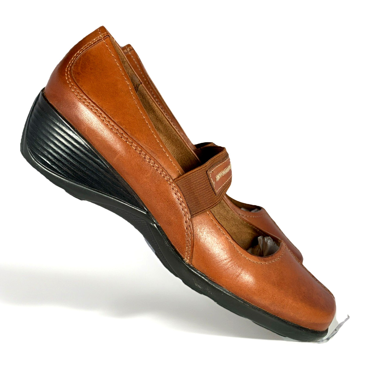 Naturalizer Women Alliance Mary Jane Tan Wedge Stitched Leather Career Shoes, 7M