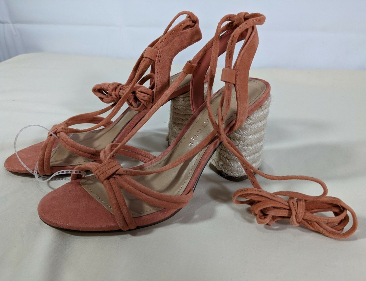 GIBSON*LATIMER Women’s Salmon Leather Ankle-Tie Block-Heel Sandals sz 6.5M NWOB