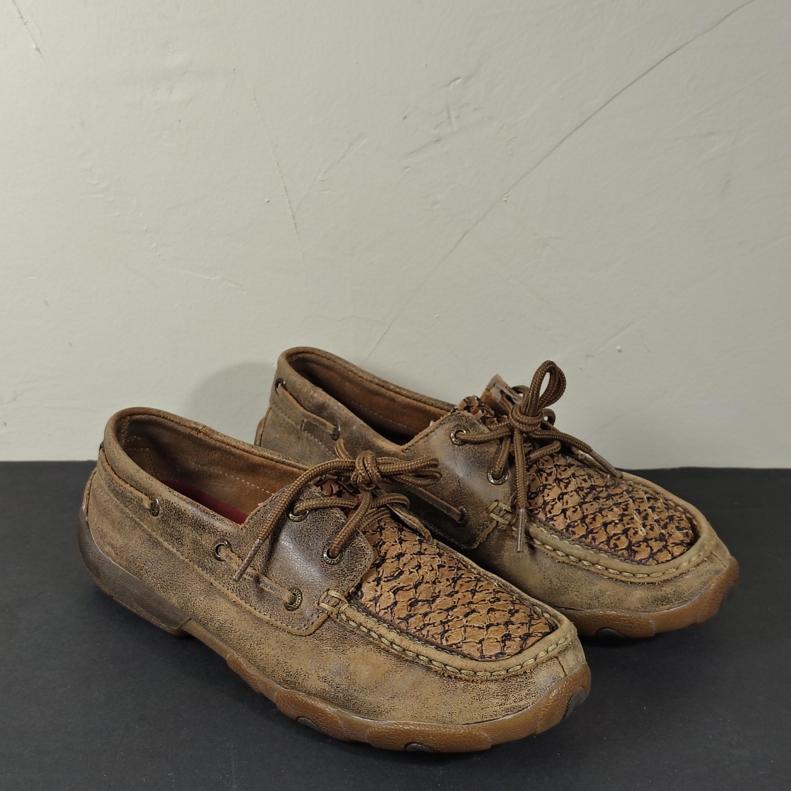 Twisted X Driving Mocs Women 8 Brown Leather Snakeskin WDM0069 Western Loafers