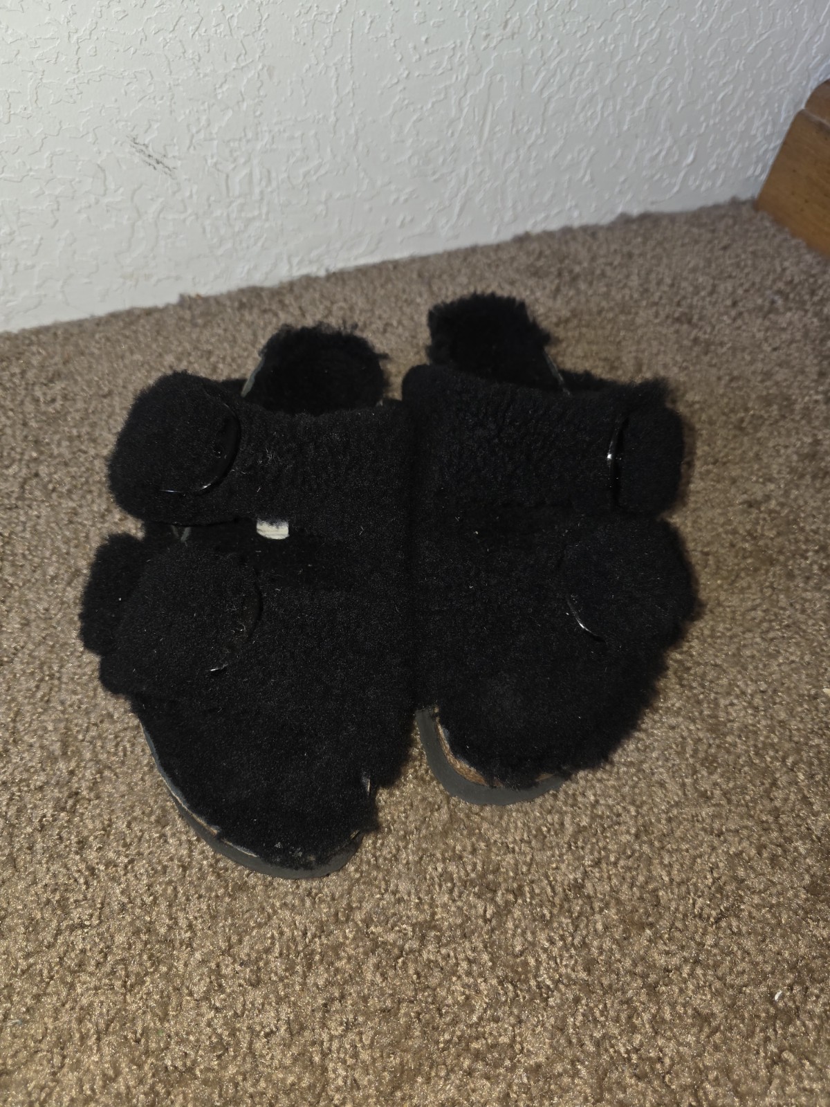 Birkenstock Papillio Arizona Teddy Shearling Fur Platform Sandals Black