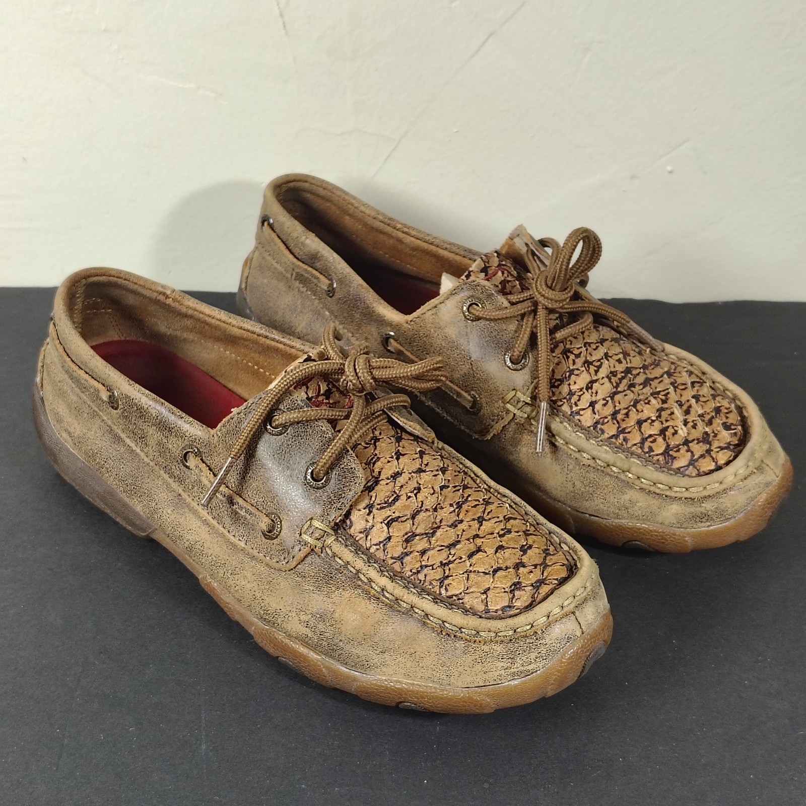 Twisted X Driving Mocs Women 8 Brown Leather Snakeskin WDM0069 Western Loafers