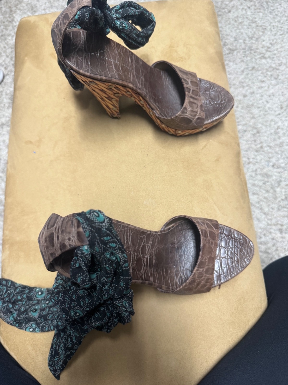 giuseppe zanotti brown crocodile-embossed leather platform shoes size 37 1/2