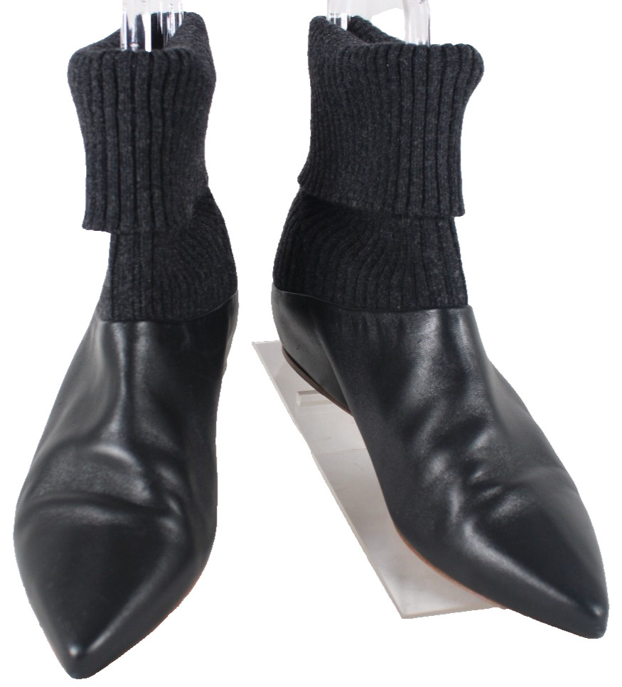 GABRIELA HEARST Black Leather & Heather Black Cashmere Pointed Toe Sock Boots 39