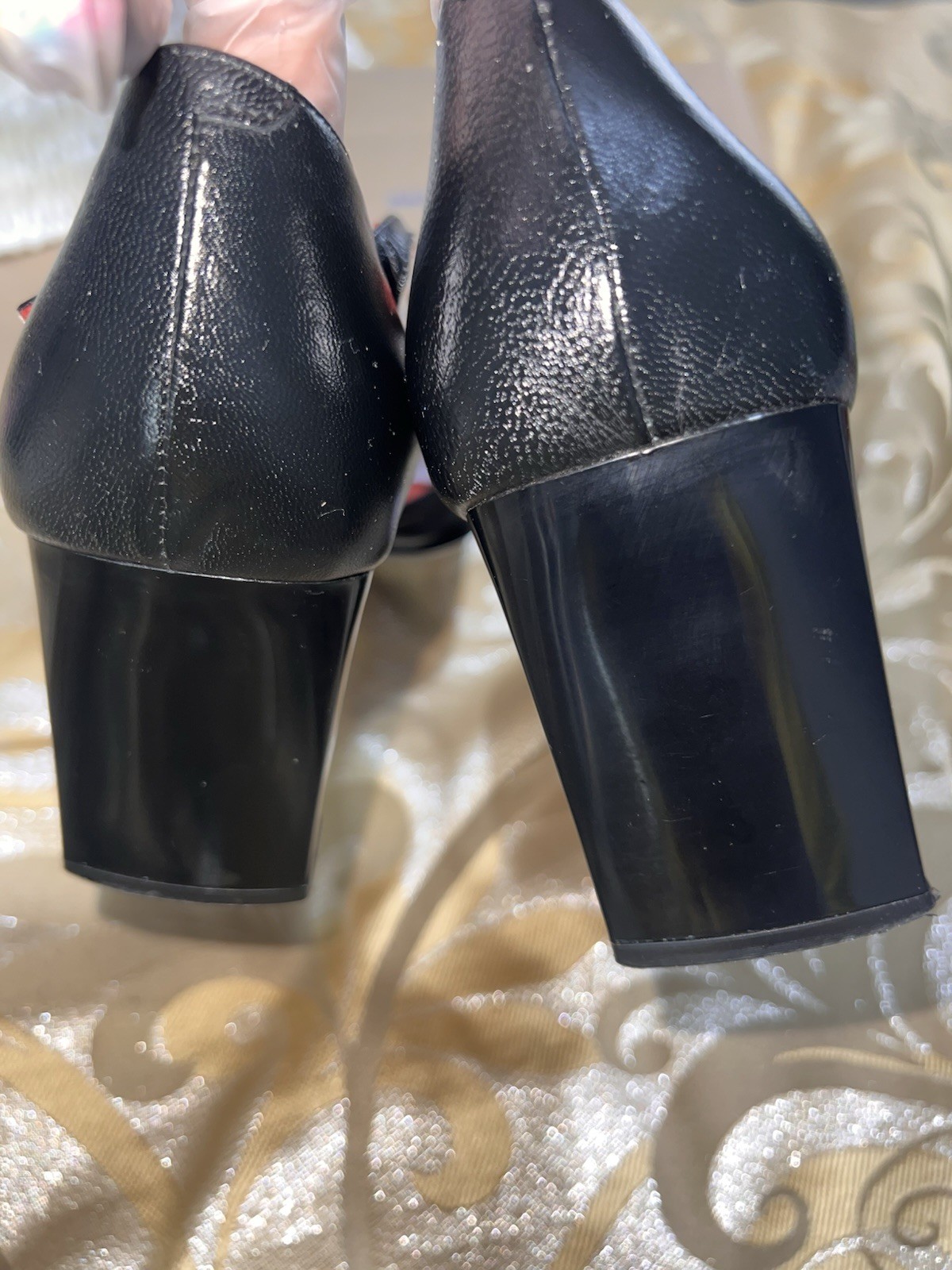 Charles David Vintage Black Leather D’Orsay Square Toe Block Heels Sz 9.5
