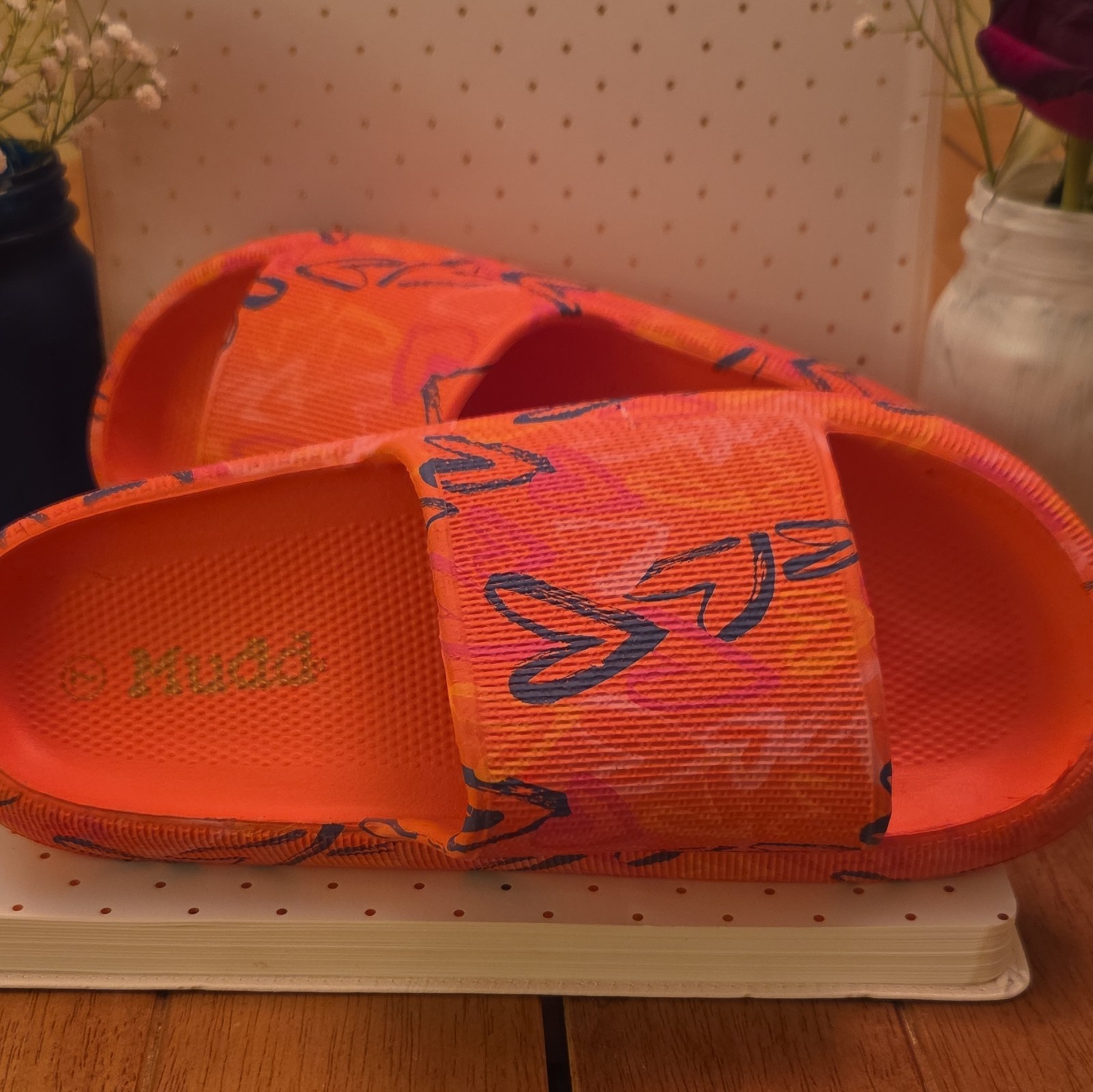 Mudd Women’s Geometric Slide Sandals Slip-On Open Toe Fabric Orange 7