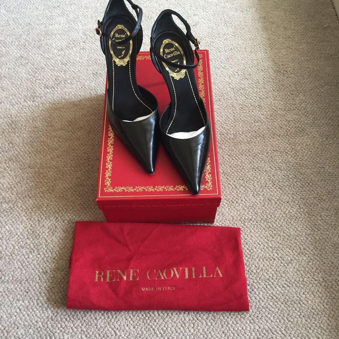 RENE CAOVILLA Ankle Strap Pumps Black Size EU 35.5 US 5.5 Heel 8.5cm From Japan
