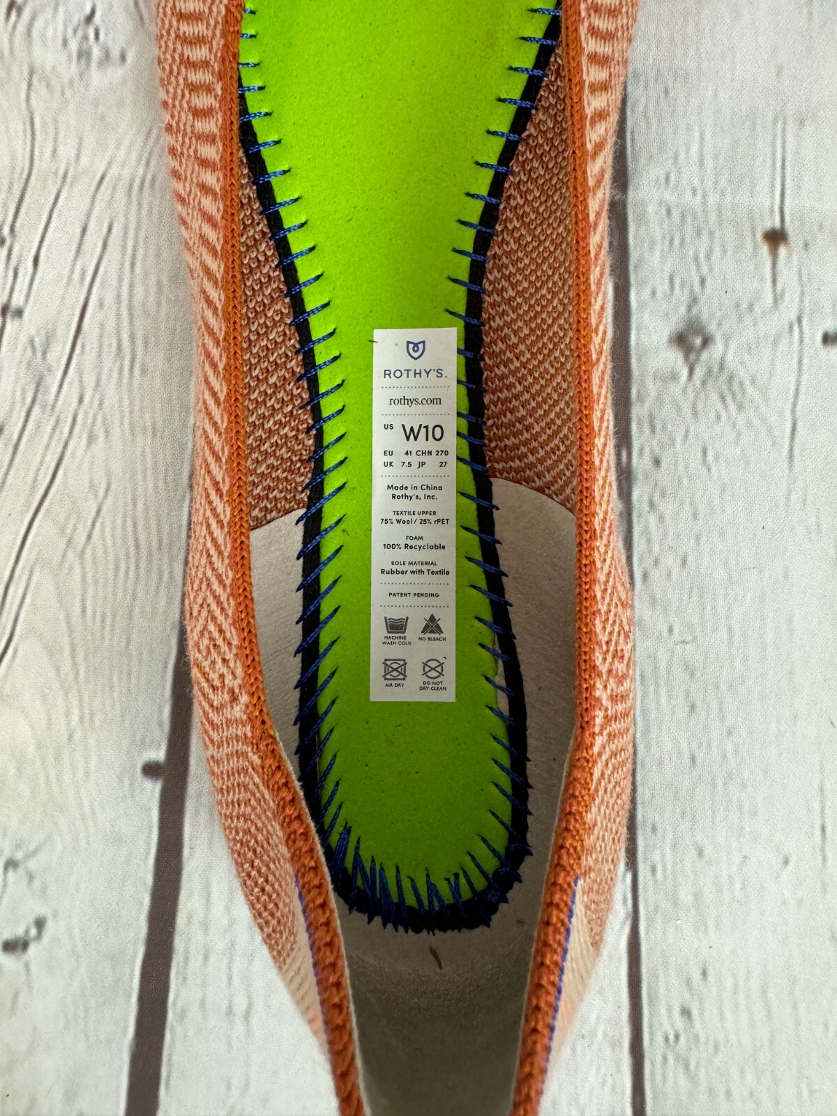 NEW! ROTHY’S beige orange chevron herringbone flat ballerina shoes 10