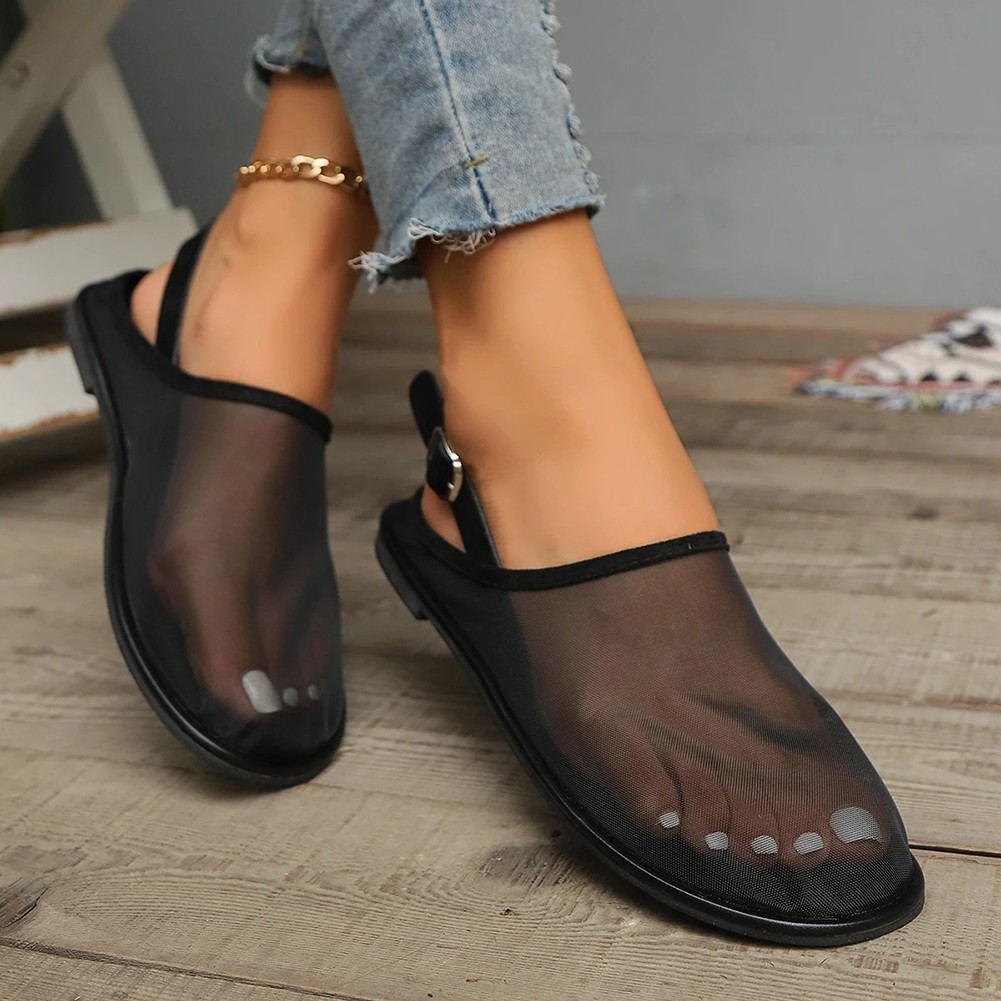 Casual Womens Mesh Mules with Closed Toe and Flat Bottom for Daily Wear