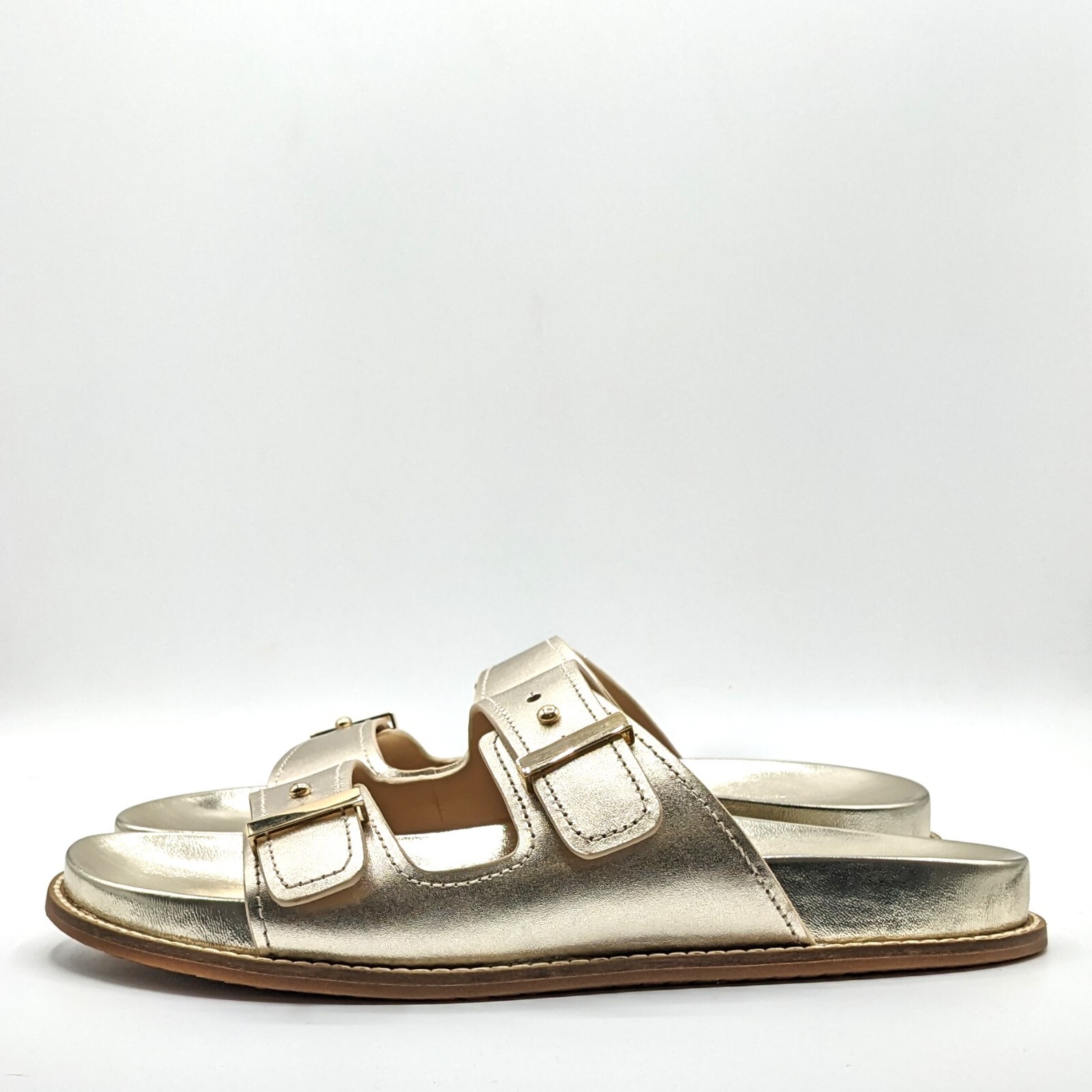 Cole Haan “Marisol” Women’s Leather Adjustable Double Banded Sandals – Soft Gold