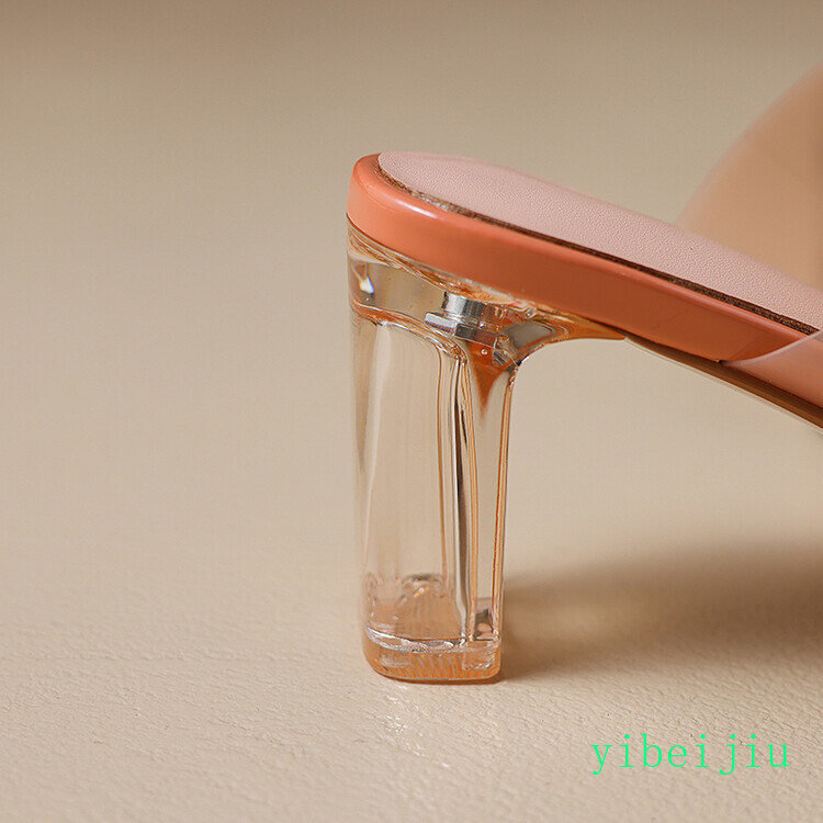 Womens Square Toe Clear Crystal Heel Sandals Mules Slides Dress Party Sexy Shoes