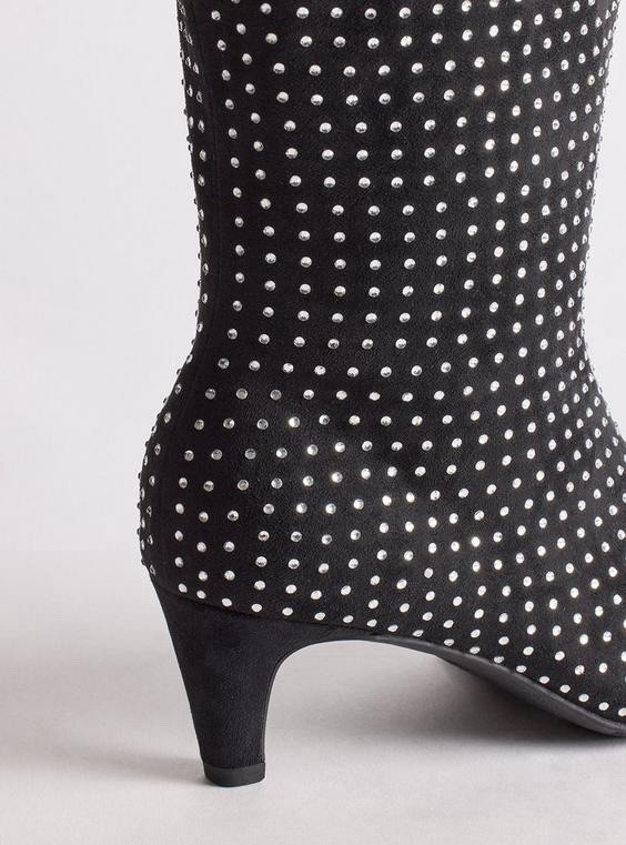 Torrid Embellished Kitten Heel Knee Boot Black Size 8WW New W/O Box