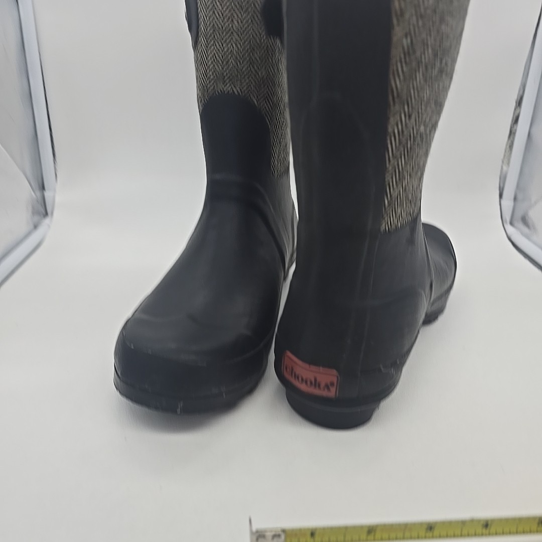 Chooka Classic Mid Cafe Racer Herringbone Boots Black Gray Womens 8 New