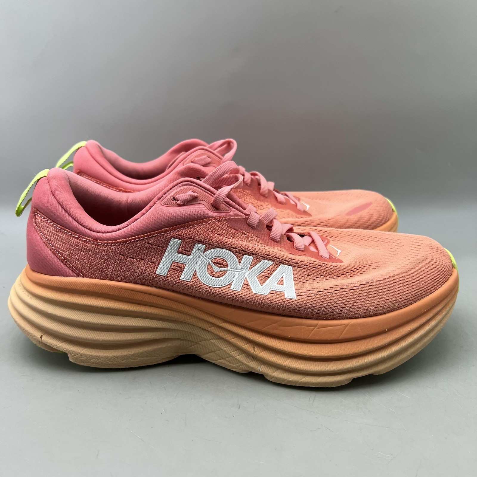 Hoka One One Bondi 8 Running Shoes Women Size 8.5 B Pink Orange Comfort Sneakers