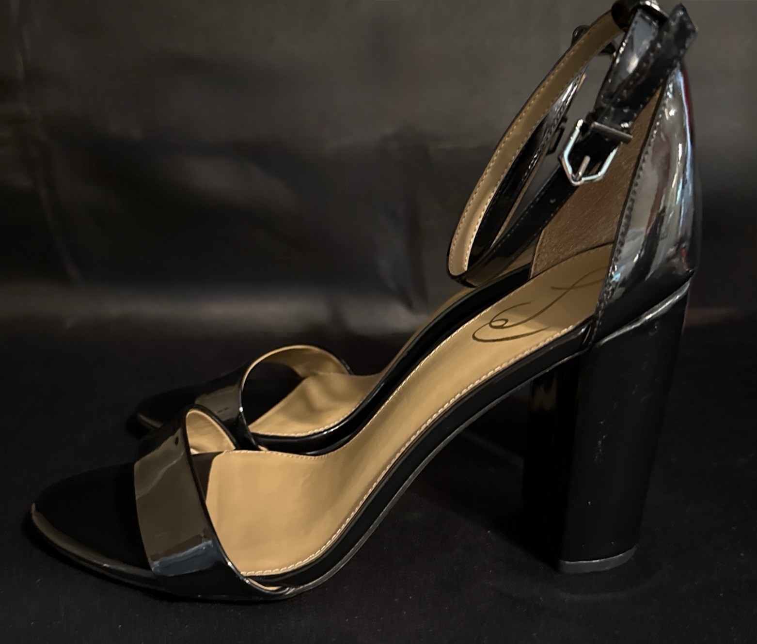 Sam Edelman Yaro Black Heels Open Toe, Ankle Strap Ready For Holidays