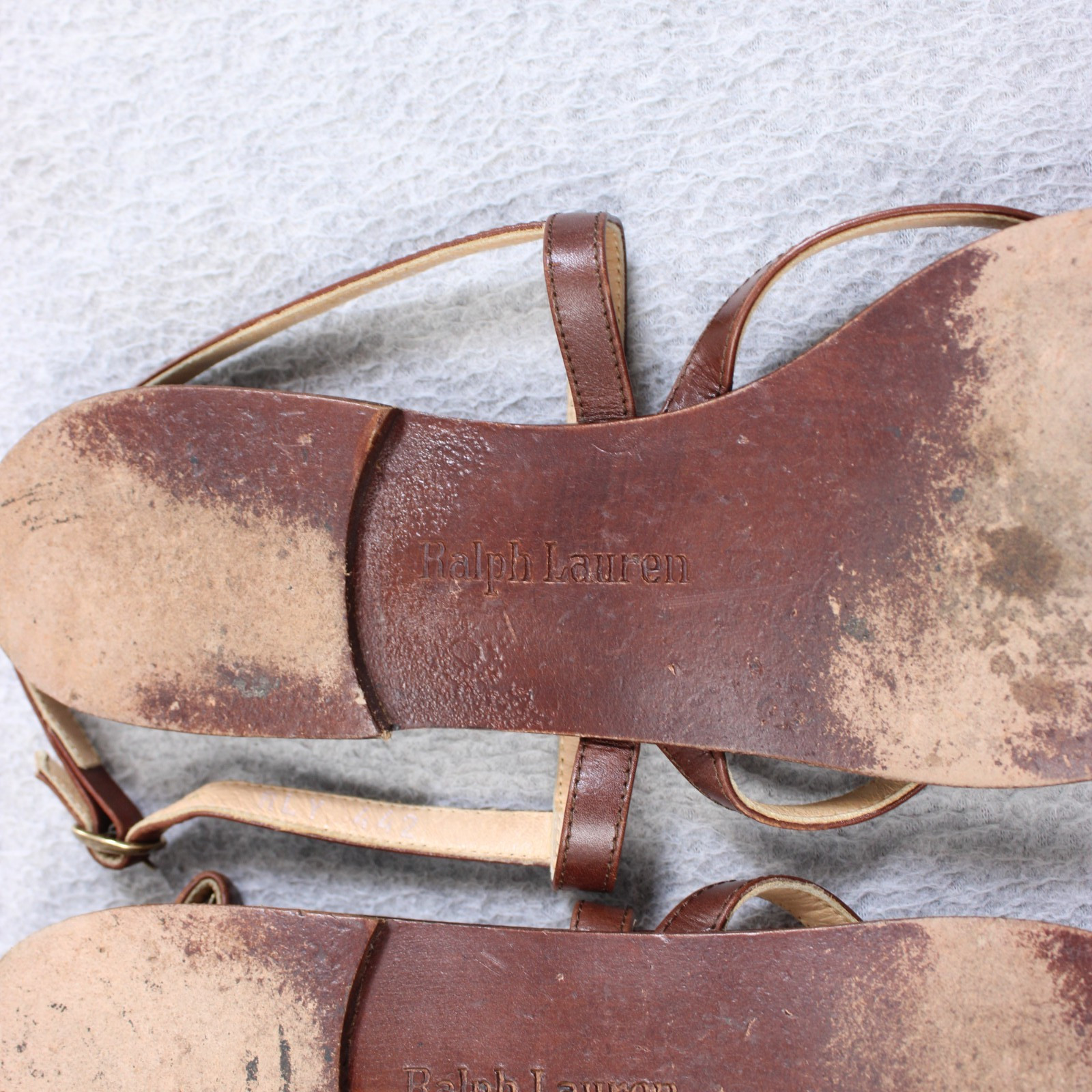 Vintage Ralph Lauren Sandals Woman 8 1/2 Brown Cross Strap Coastal Boho 90s READ