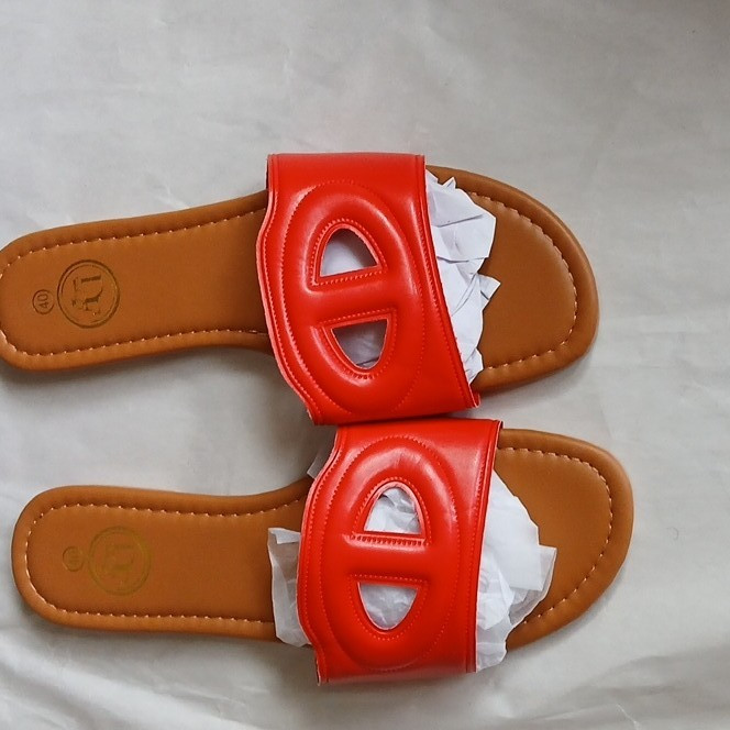 Women’s Red/Brown Slide Sandals Logo Accent Slip-On Flat Synthetic EU 40 US 8.5
