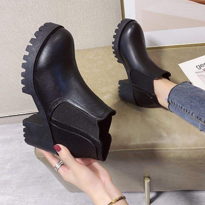 Women’s Chunky-Heeled Ankle Boots with Hollow-Out Design & Non-slip Rubber Sole