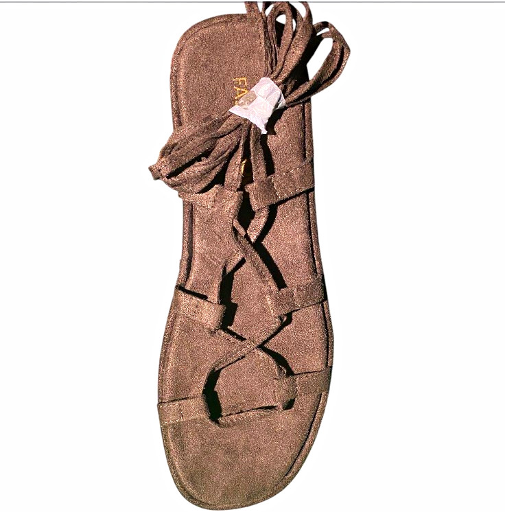 Fashion Nova Women’s Brown Strappy Lace-Up Flat Sandals Fabric Upper US 8