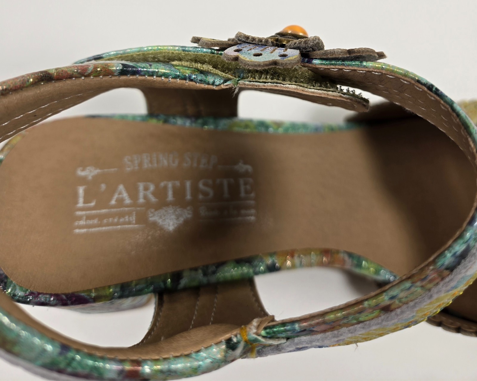 L’Artiste Spring Step Vogeush Floral Heeled Sandal Sz 8.5 (39) Boho Wedding EC