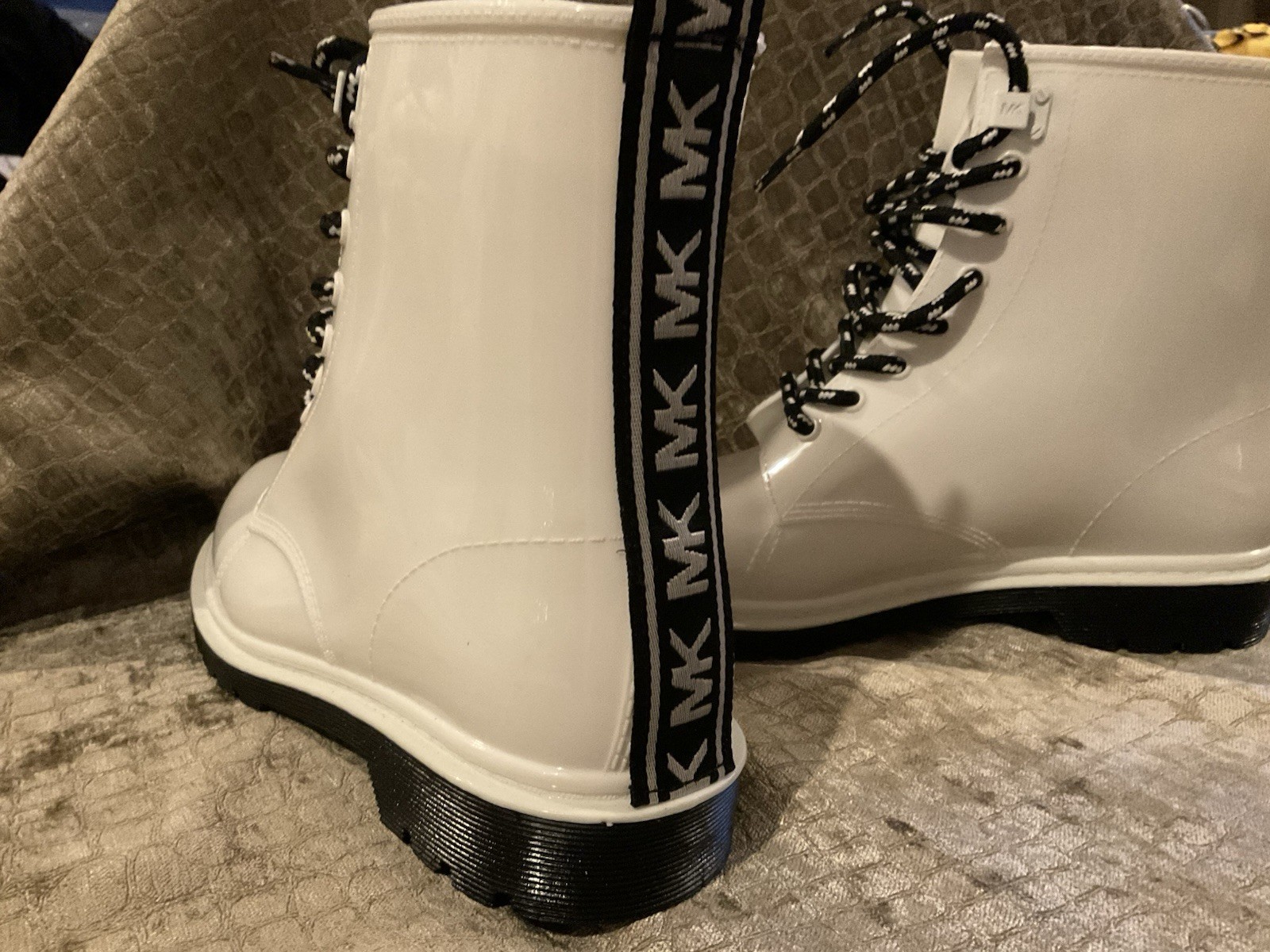 Michael Kors Women’s Waterproof Lace-Up Rain Boots White Logo Pull Tab