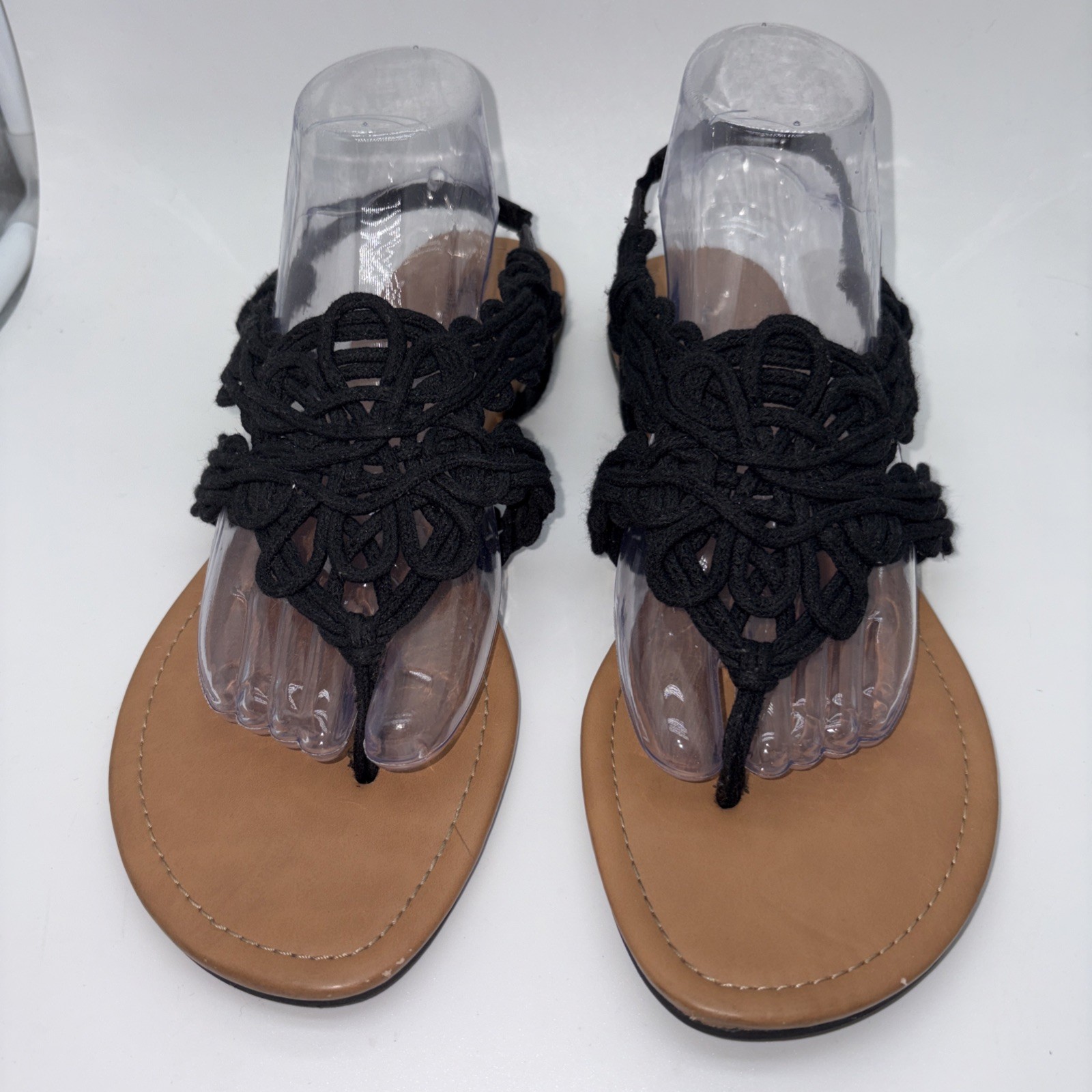 American Eagle Women’s Black Macrame Thong Sandals, 10, Boho Hippie
