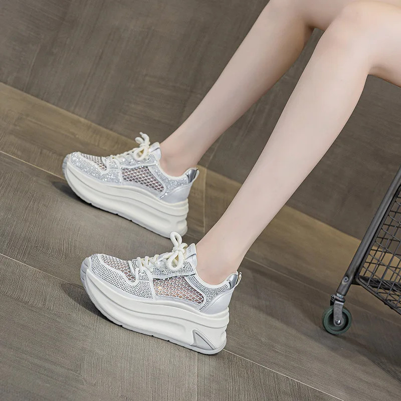 7cm Air Mesh Microfiber Leather Chunky Sneaker Shoes Women Platform Wedge Comfy