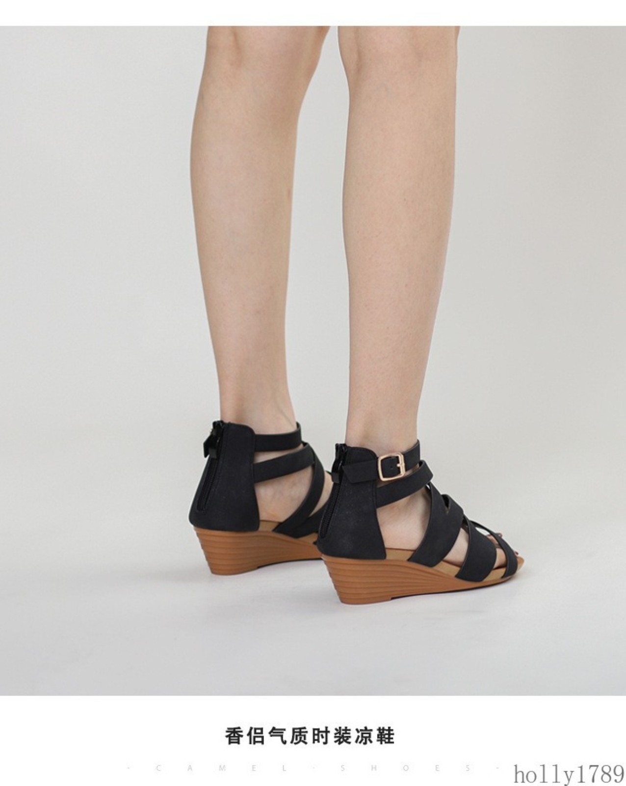 Women Crisscross Multi Strap Adjustable Buckle Zip Open Toe Wedge Heel Sandals
