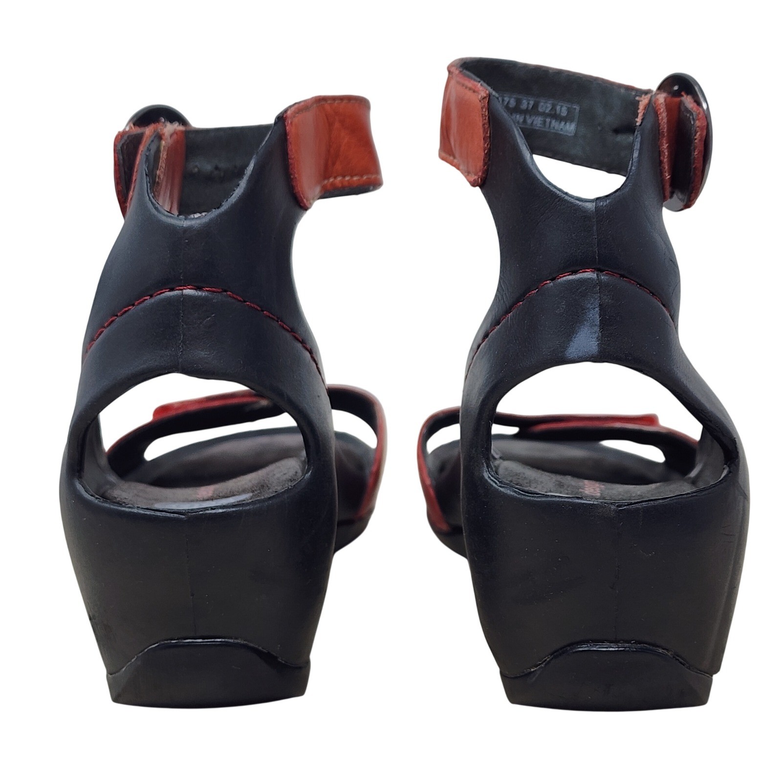 Wolky Wedge Sandals 37 6 Wom Black Red Leather Ankle Strap Comfort 1175 Walking