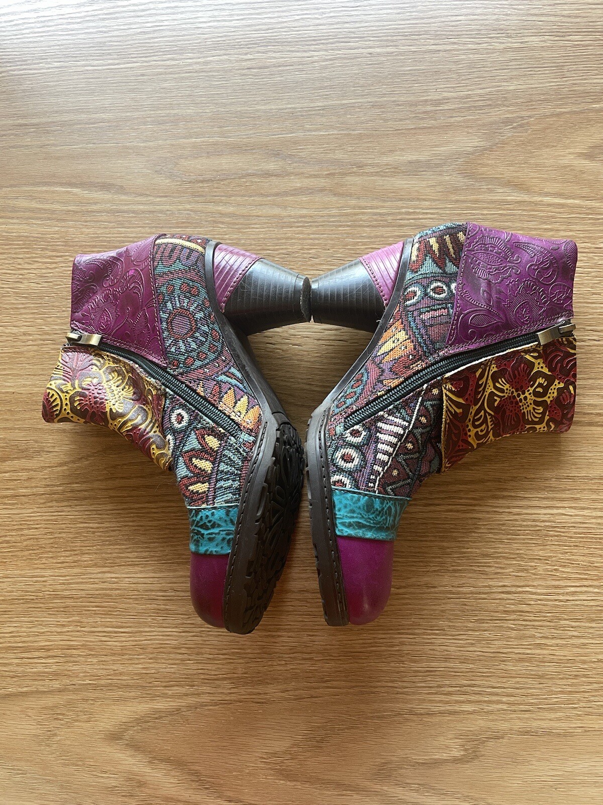 Socofy colorful womens leather boots size 38, with a side zip and a 2 3/4 heel