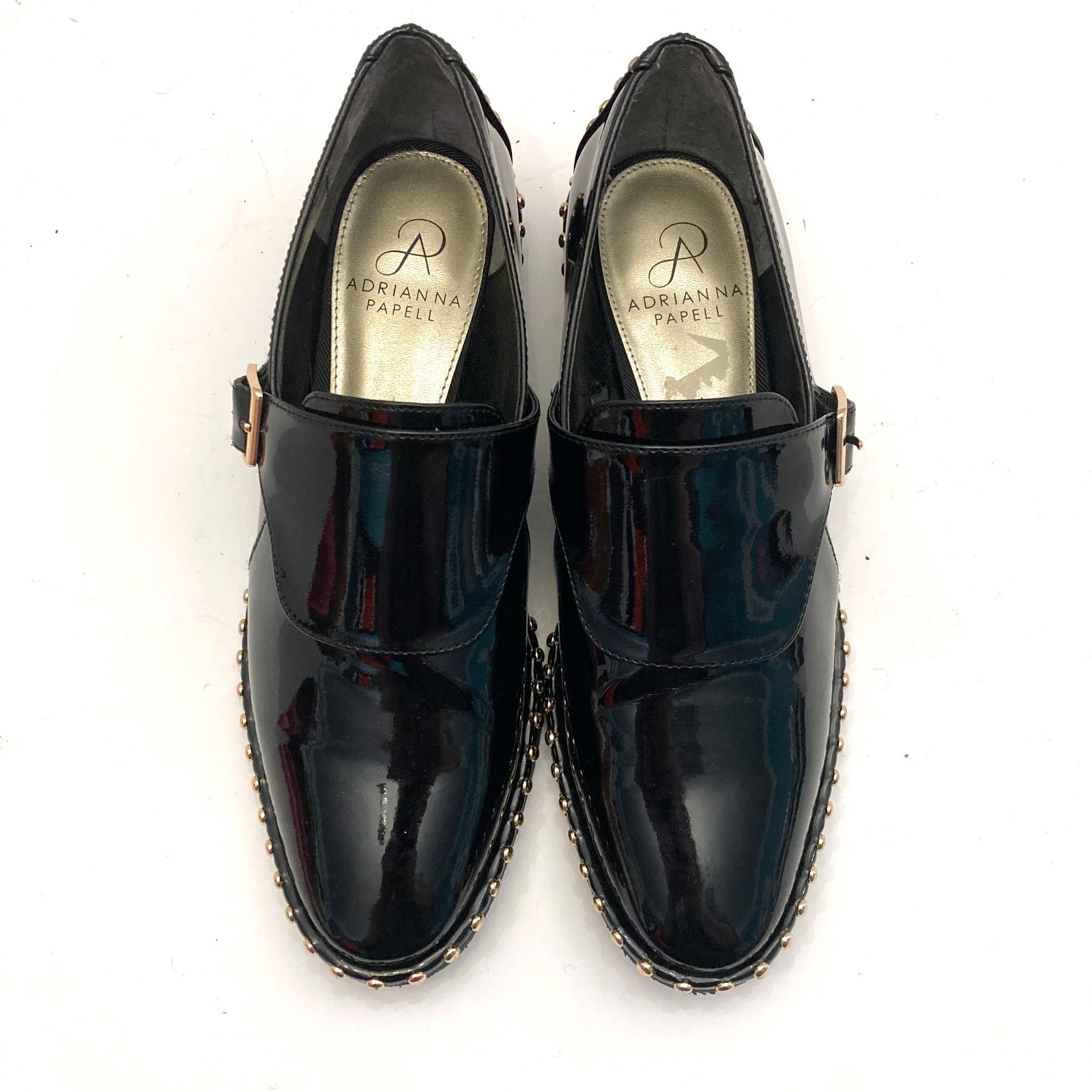 Adrianna Papell Womens 7M Pierce Monk Strap Loafer Black Patent Leather Studs