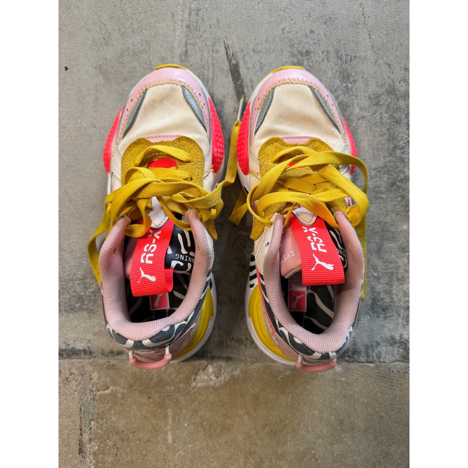Puma RS-X Wildcats Womens Sneakers Pink Yellow Zebra Animal Print Size 5.5