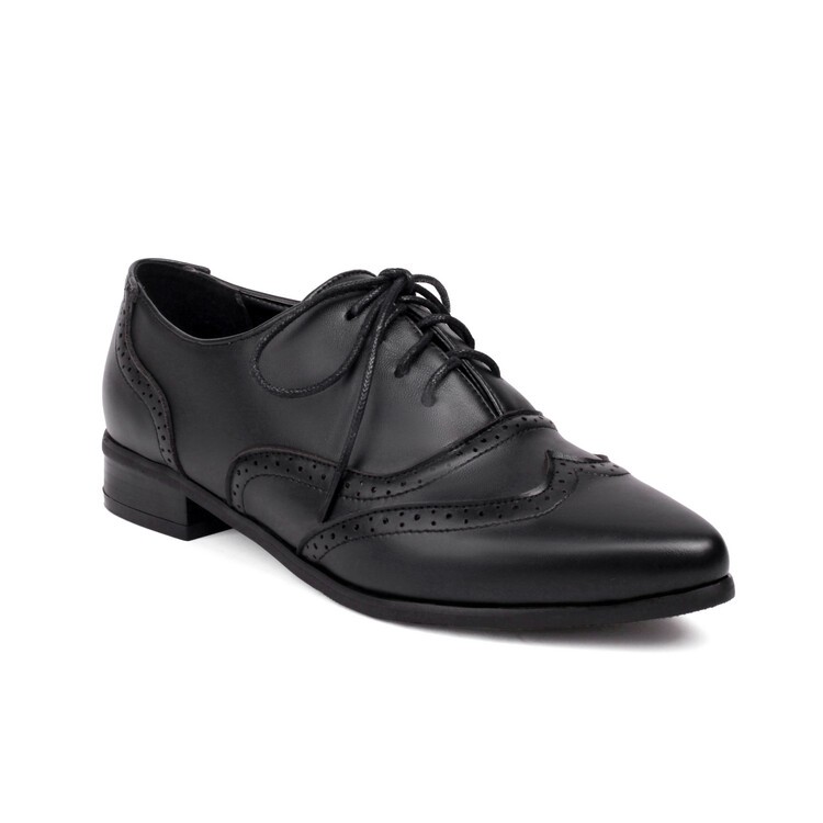 Pointed Toe Women’s Faux Leather Lace Up Shoes Dress Flat College Oxfords Pump