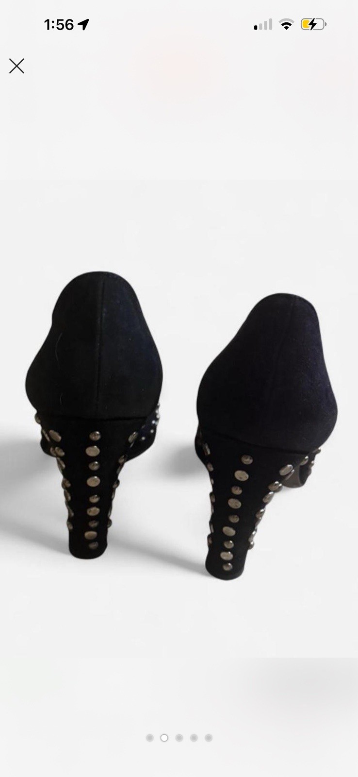 Stuart Weitzman Women’s Black Suede Studded Round Toe Slip-On Pumps US 9