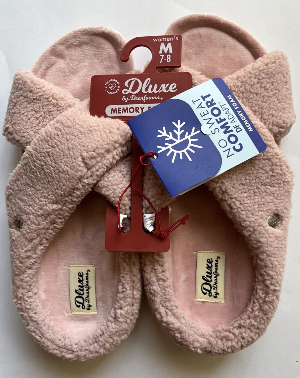 Deluxe by Dearfoams Coins Crossband Slippers-Pink-No Sweat Comfort-Women’s 7-8