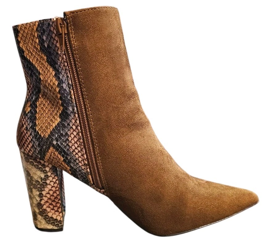 Bamboo Faux Suede Ankle Bootie Snakeprint Women 10 Side Zip Boho Street Style