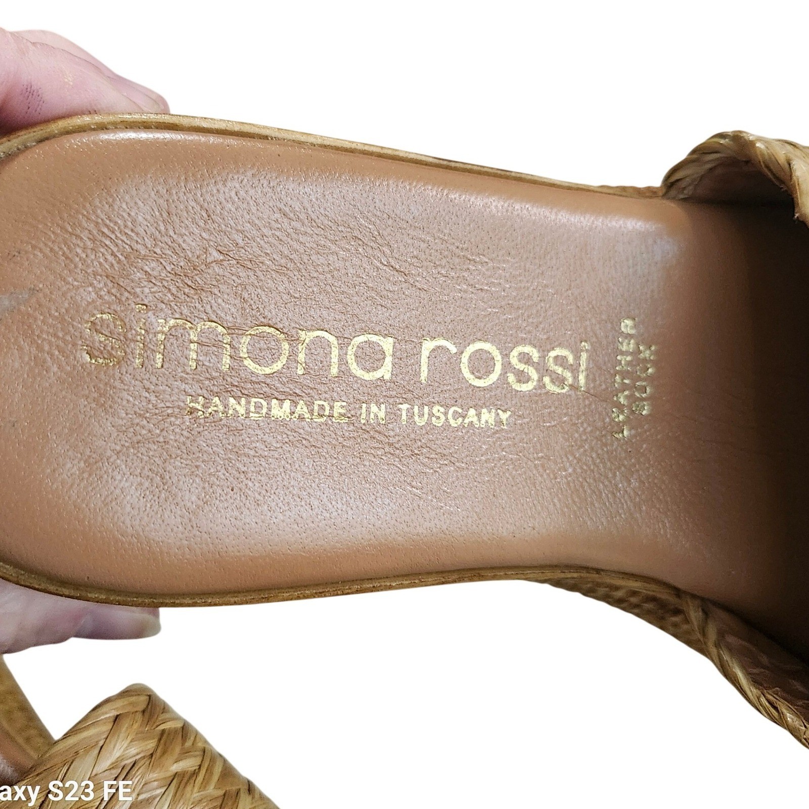 Simona Rossi Platform Slides Womens 38 Tan Woven Raffia Handmade Italy RUN SMALL