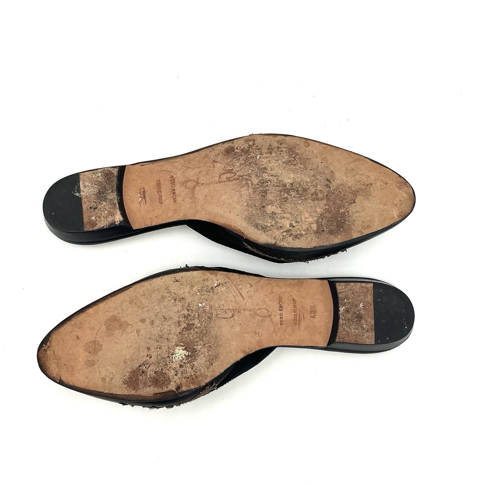 Oscar de la Renta Black Leather Embellished Mules Slip-on Flats Slides Size 9 US
