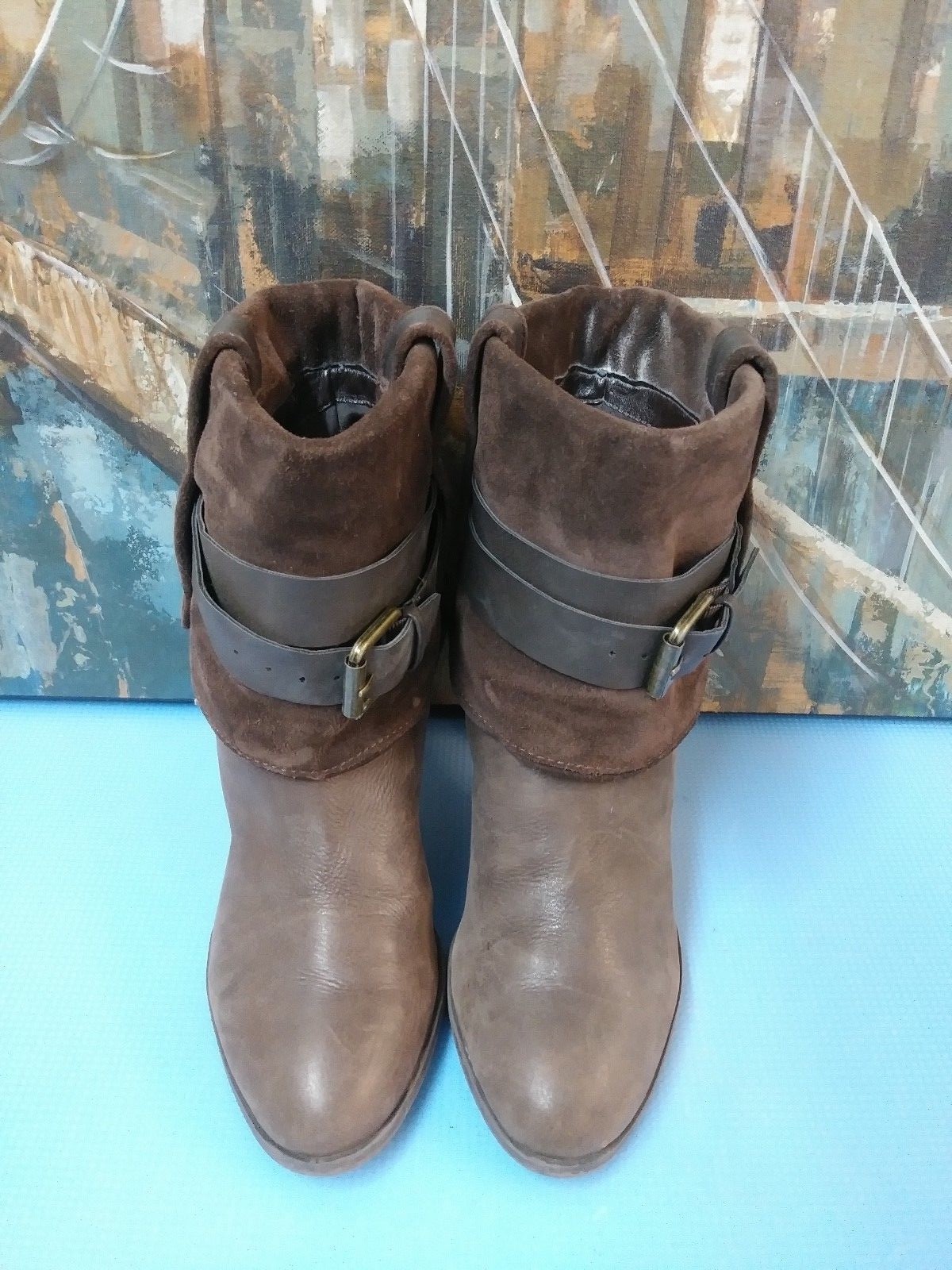 NINE WEST WOMEN’S MID CALF BROWN LEATHER US SIZE 9.5 MEDIUM (B, M)