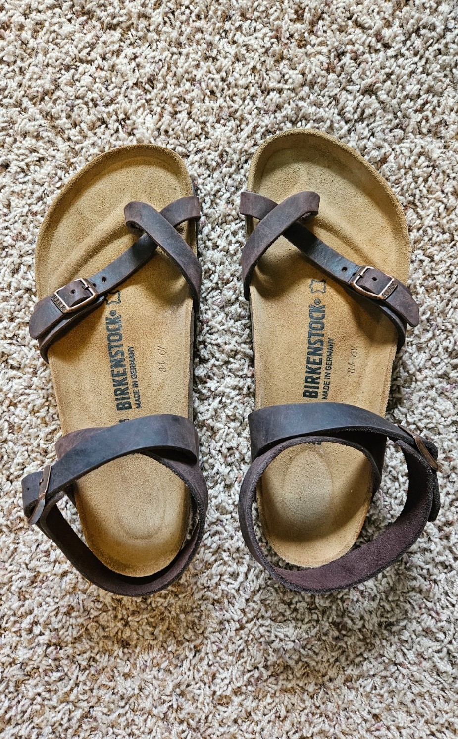 Birkenstock Yara Sandal Women’s Size 39 8.5 Brown Leather Ankle Strap Toe Loop