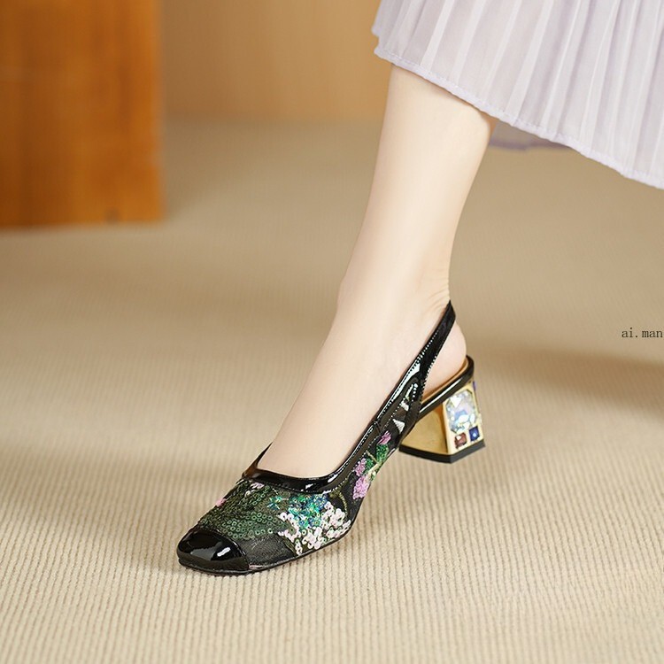 Women’s Chunky Heel Rhinestones Slingbacks Dress Formal Sandals Fashion Shoes OL