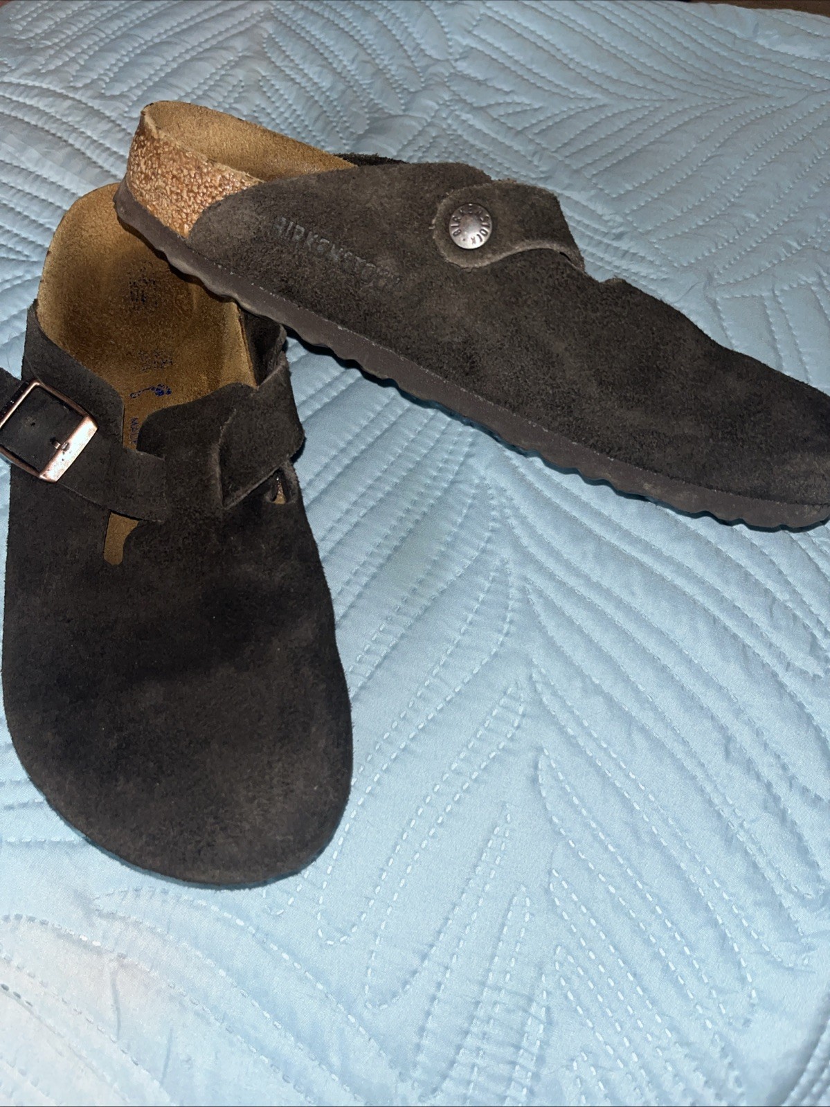 Birkenstock Boston Suede Leather Mocha Brown Soft Footbed Shoes Clog Size 38