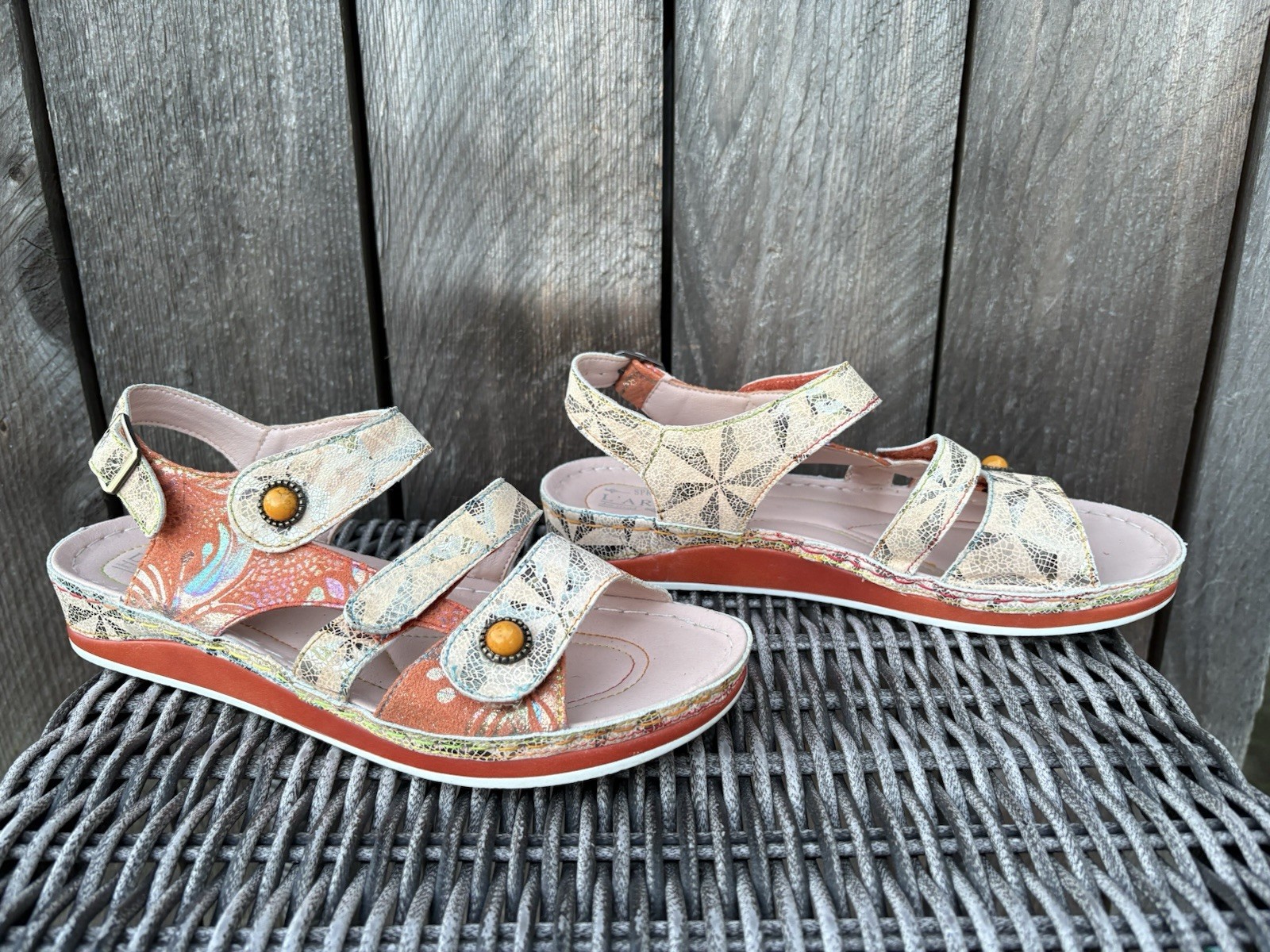 L’Artiste By Spring Step Payoka Orange Beige Wedge Sandals Sz 39 / 8.5