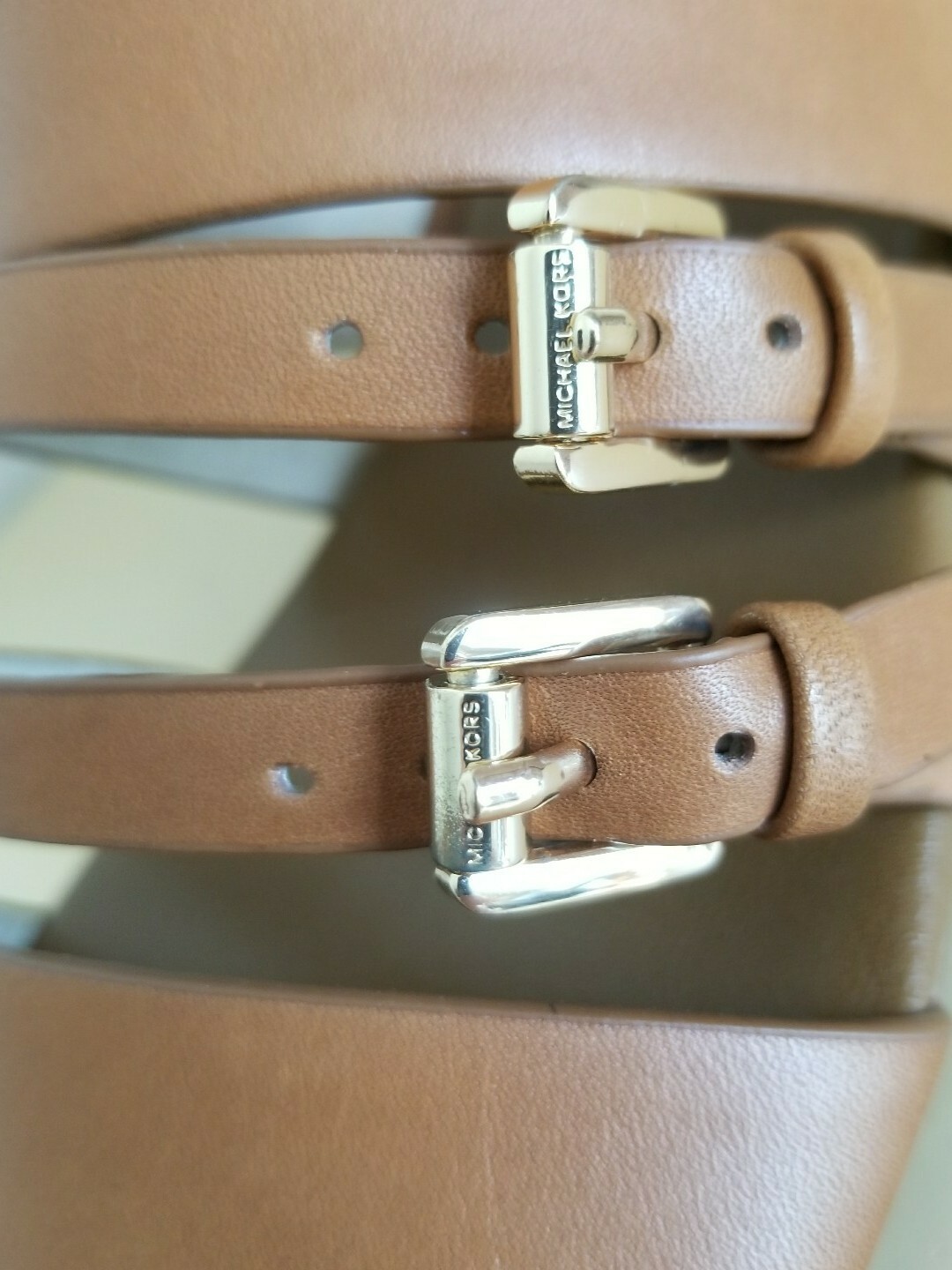 Michael KORS WINSTON LUGGAGE GOLD MK LOGO ZIPPER BUCKLE CAGE US 7 8 I LOVE SHOES