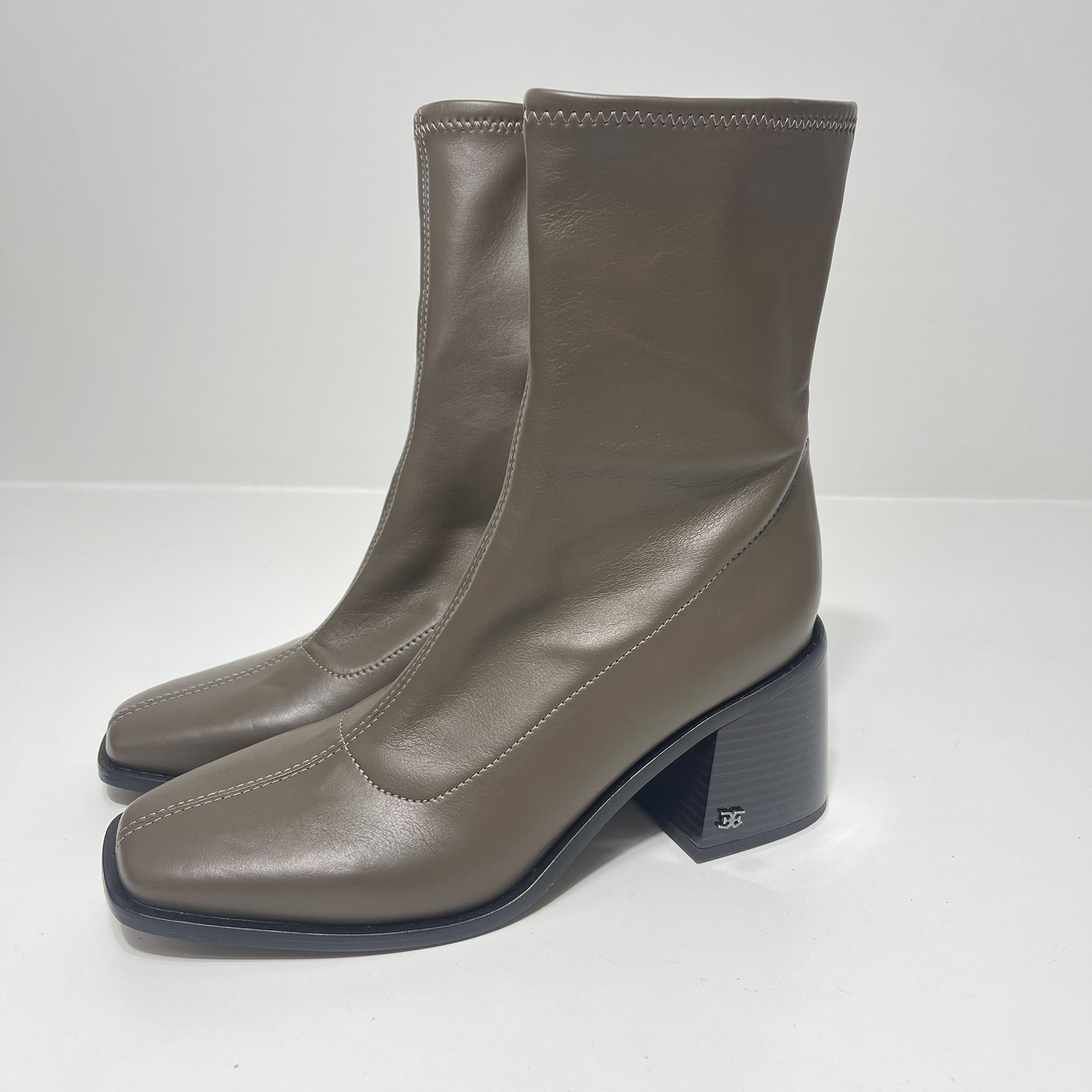 NWOB Sam Edelman Taupe Wells Calf High Boot Square Toe 3″ Block Heel Zip Sz 7.5